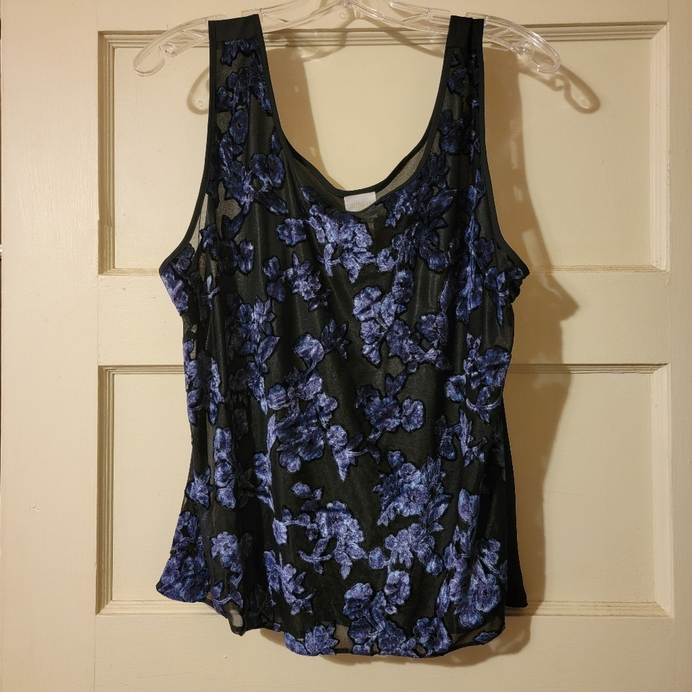 Vintage Sheer tank with velvet flowers 1X